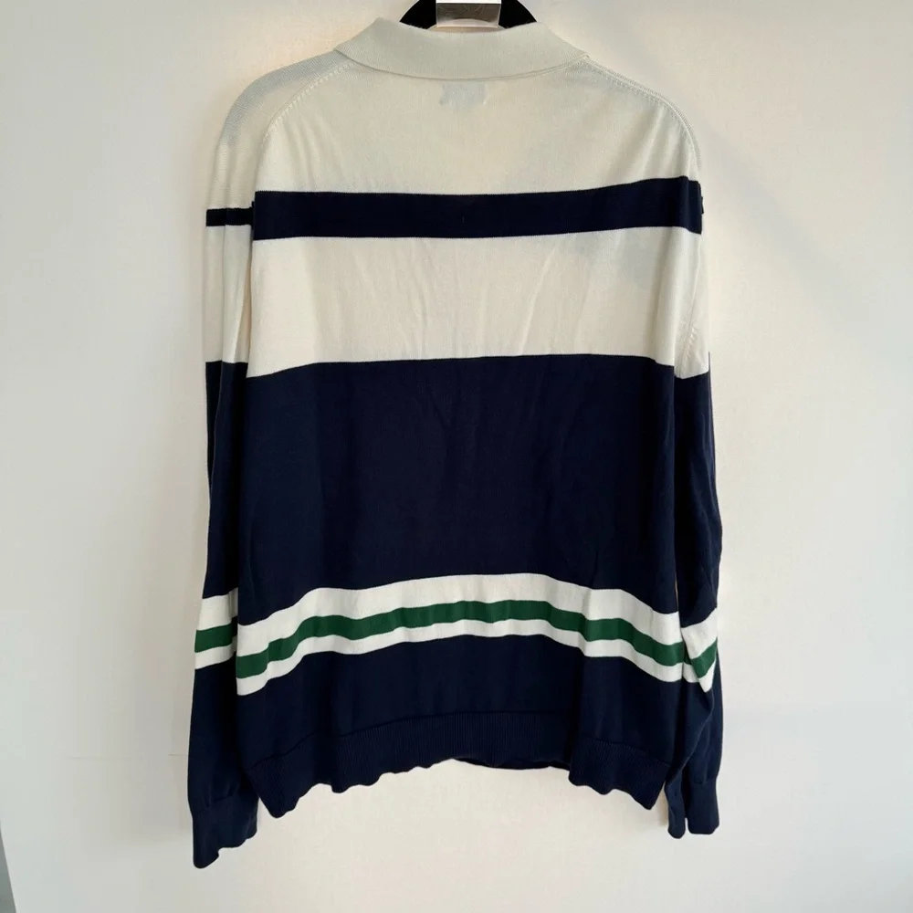 J.Crew Navy White and Green Striped Polo Rugby Sweater size XXL